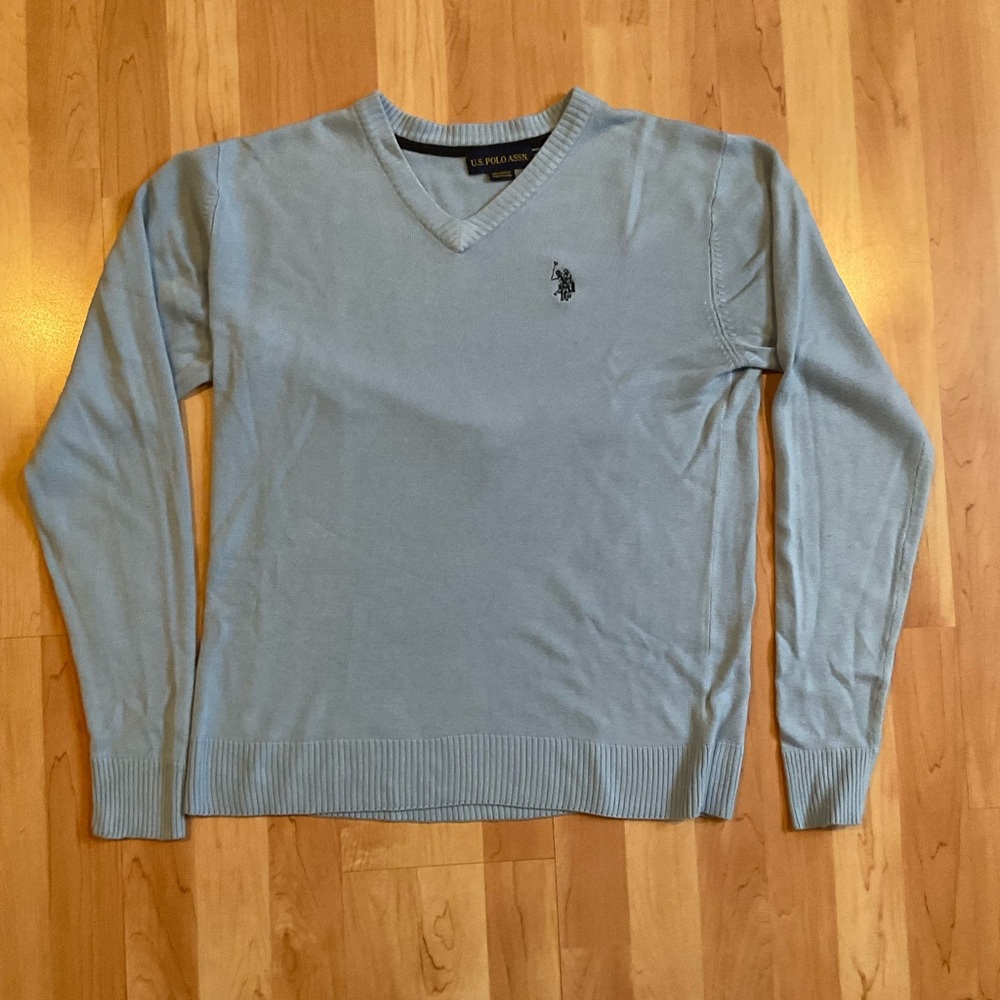 Men's Polo Light Blue V-Neck Sweater